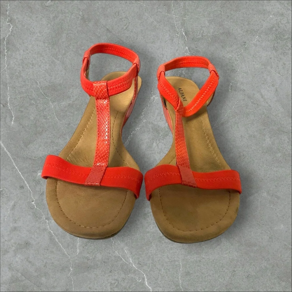 Alfani Persimmon Wedge Sandal SZ 10.5 Slip On Comfort Sole Retro Coquette Women‎